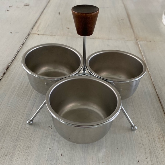 MCM 3 Cup Stainless Steel Condiment Server with Wood Knob - Picture 1 of 8